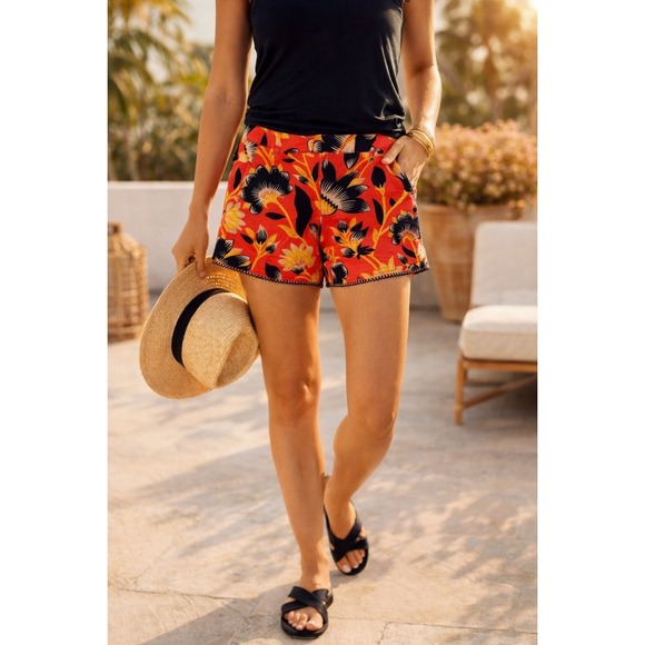 J. Crew Pants - Z2 J Crew Shorts Size 2 Women's Floral Poppy Black Neon Summer Beach